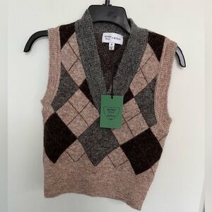 BEVERLY HILLS x REVOLVE Argyle Vest in Brown & Grey Multi sz xs NWT